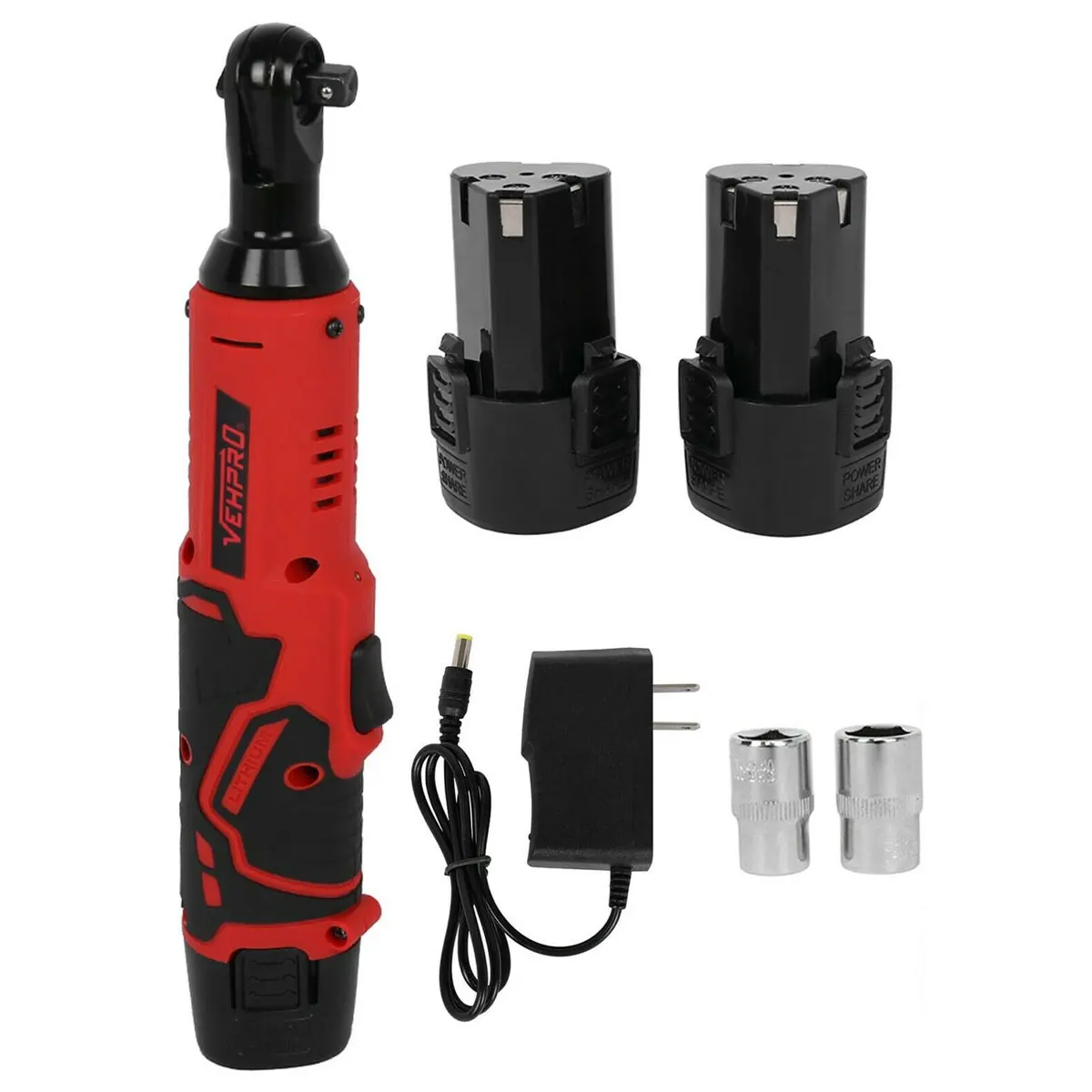 

DOERSUPP 100N.m Cordless Electric Wrench 3/8" Ratchet Wrench Set Angle Drill Screwdriver Wrench Tools with 2xBattery Charger Kit