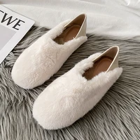 luxury rabbit fur moccasins woman winter cotton slides women warm slip on plush furry loafers comfy curly fur flats female