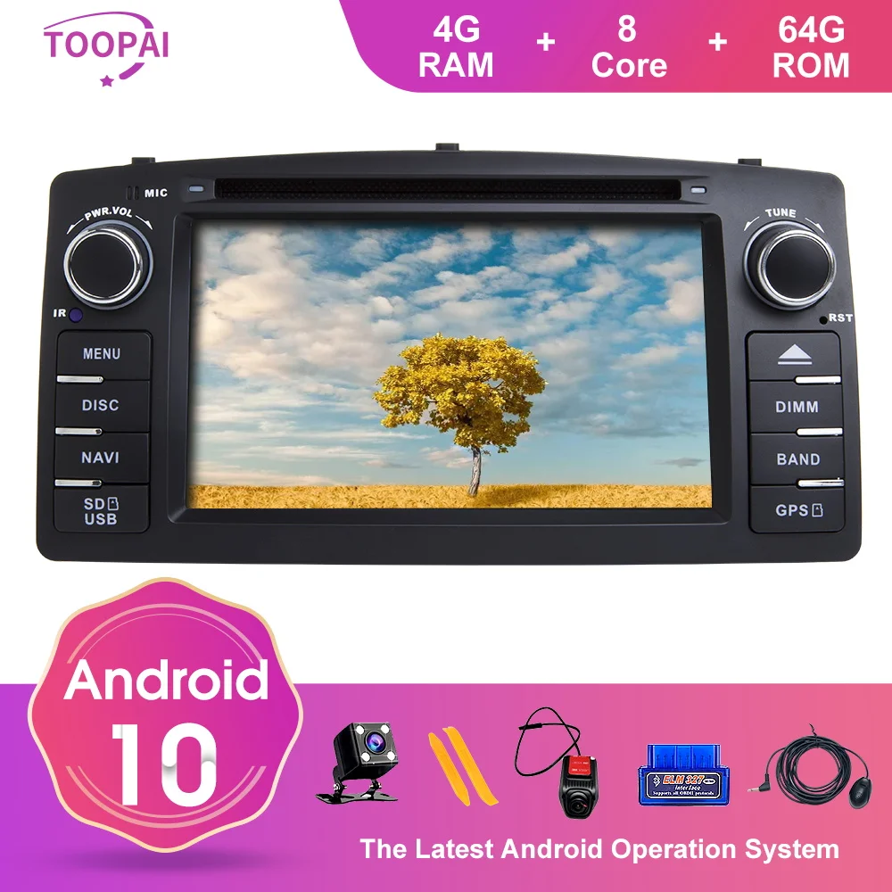 Автомагнитола TOOPAI Android 10 мультимедийный проигрыватель для Toyota Corolla E120 Altis 2000 2006 BYD