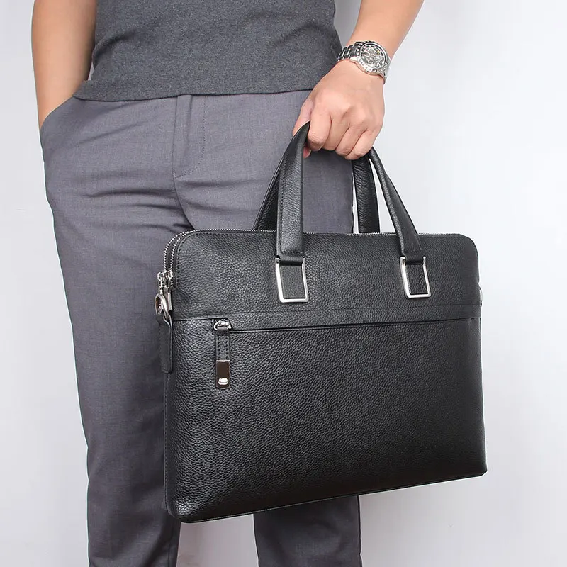 Nesitu Highend Black Chocolate Blue Genuine Leather 14'' Laptop Office Men's Briefcase Business Messenger Bag A4 Portfolio M7412