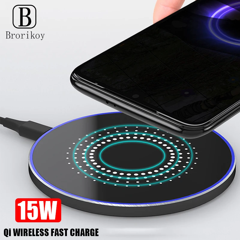 15 Вт Qi Беспроводное зарядное устройство Быстрая зарядка для huawei mate 20 Pro samsung Note 10 Plus металлическая Беспроводная зарядка для iPhone X Xs Max 8