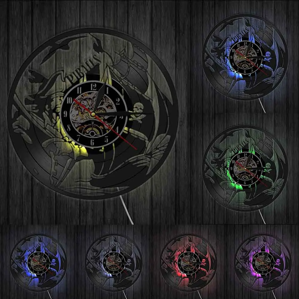 Настенные часы с виниловой пластиной в виде корабля пирата домашний декор