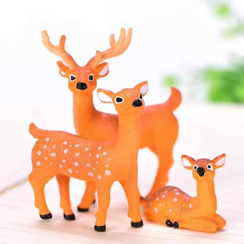 

3PCS/set Simulation Animal Figure Kids Toys PVC Sika Deer Model Doll Solid Cute Ornaments Room Gift