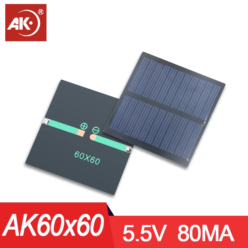 AK 10pcs 60*60mm 5.5V 80ma Solar Panel Kit Complete Power Generator Cell System 2V 2.5V 4V 12V 5V 6V 7v for Camping