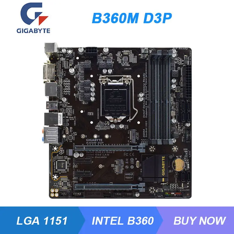 

Десктопная материнская плата B360M D3P для Gigabyte LGA 1151 Intel B360 B360M DDR4 64 Гб 2666 МГц память DVI Micro ATX Core 9900K -9900T ЦП