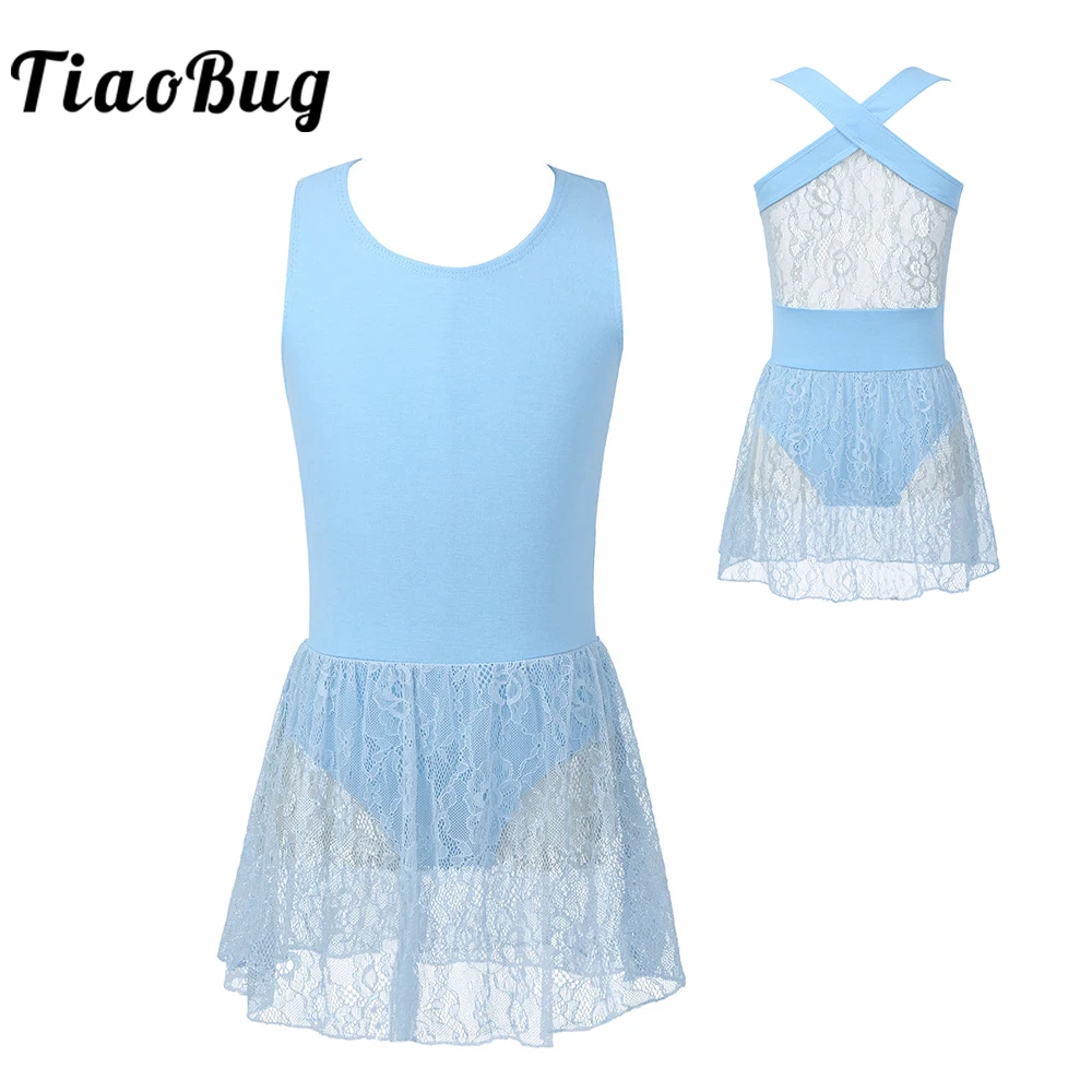 

TiapBug Girls Ballet Leotards Cross Back Dance Lace Skirted Leotard for Kids Ballerina Dress 6-14 Years