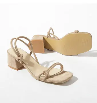 

2021 Sandals High Heels Two Weare Black Shoes for Women All-Match New High-heeled Beige Elastic Band Summer Block Girls Fashion