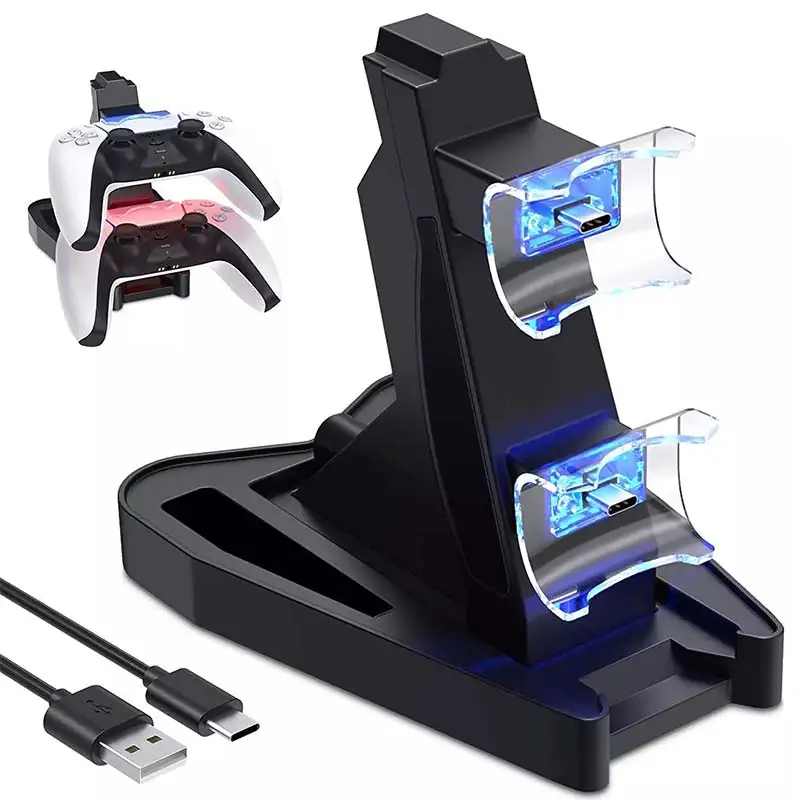 

For PS5 Dual Controller Charger Dock Fast Charging Docking Station Stand For Sony PS5 Wireless Gamepad With LED Indicator Type-C