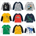 От 1 до 9 лет, детские футболки для мальчиков, футболки одежда 100% тонкой работы из хлопчатобумажной ткани Dinosaus с мультяшным принтом топы с длинными рукавами футболки для девочек, для малышей; Рубашки на подкладке