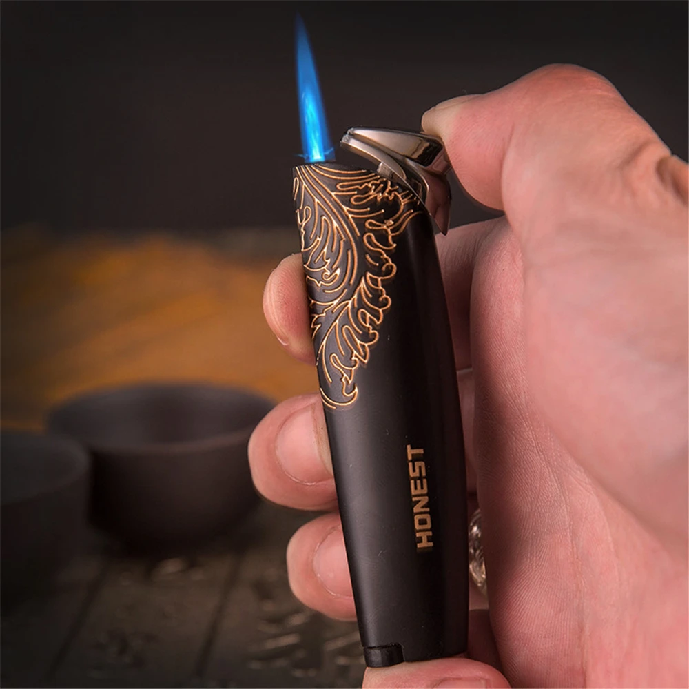 

Retro Creative Men's Metal Windproof Gas Lighter Blue Flame Spray Gun Butane Torch Lighter Cigarette Lighter Smoking Accessories