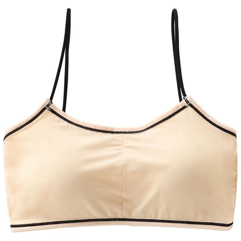 Student Girls Wirefree Sport Mesh Bra Spaghetti Straps Padded Underwear Bralette X3UE