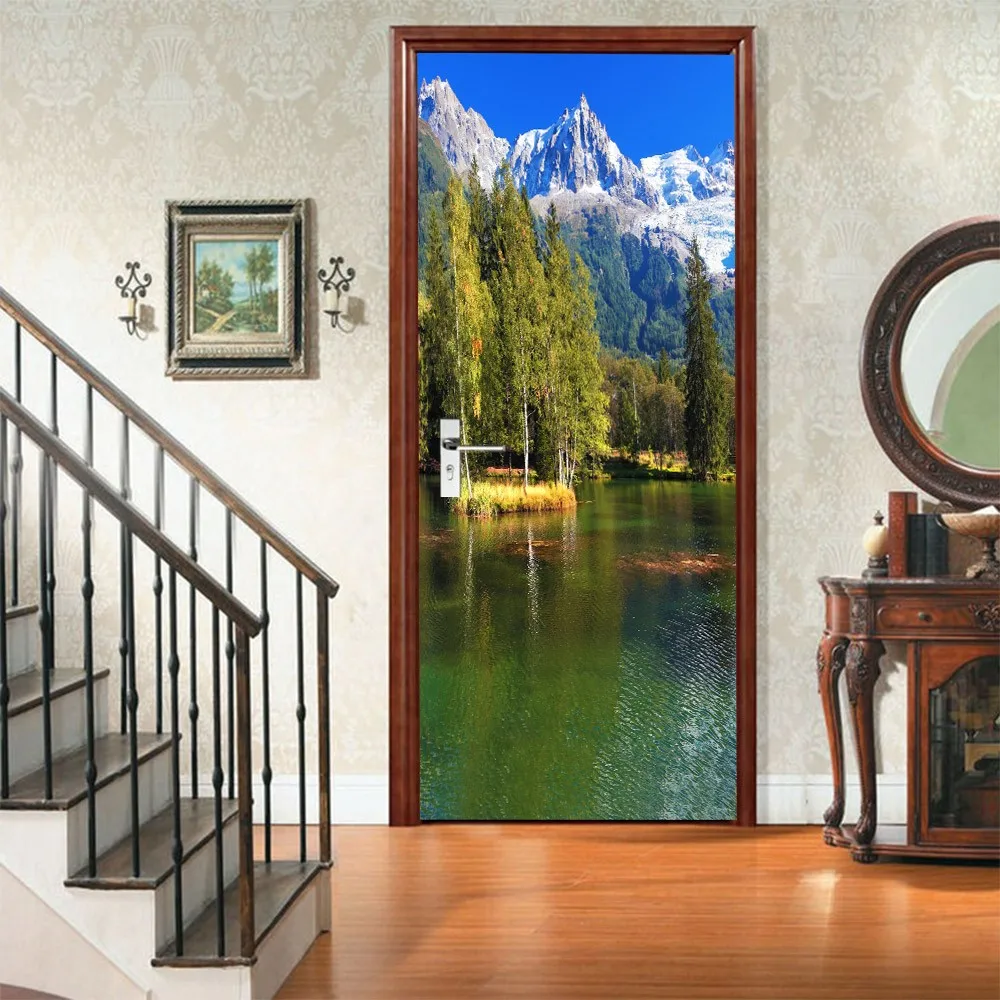 

Forest River Door Sticker Living Room Study Bedroom Door Decoration Sticker Wall Paper Mural PVC Self-adhesive Door Stickers