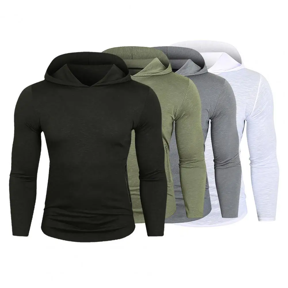 

Мужская Однотонная футболка с длинным рукавом, Осень-зима