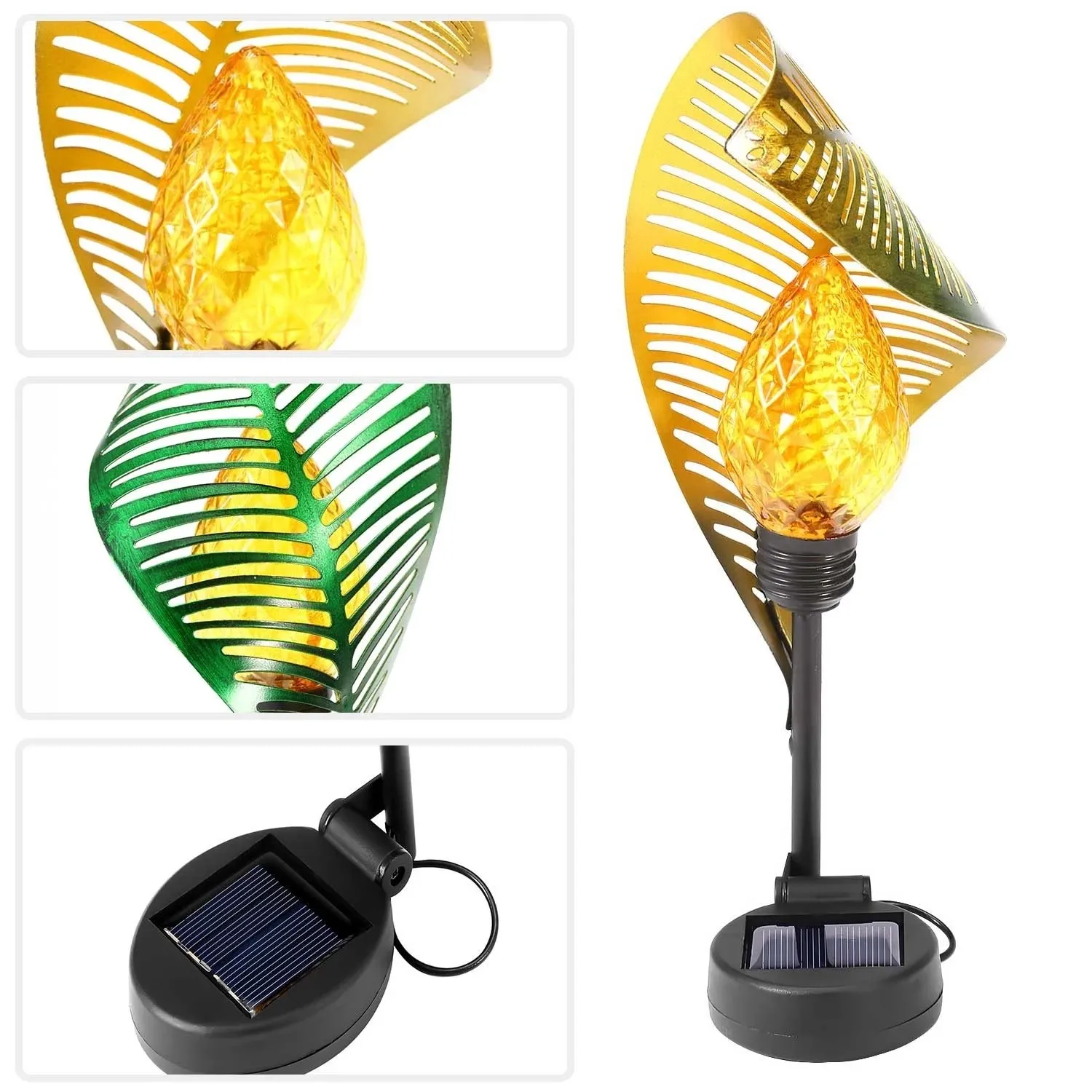 

Solar Powered Garden Lights Outdoor Garden Decoration Solar Hollow Leaf Iron Art Landscape Light Antique Brass Hollow-carved