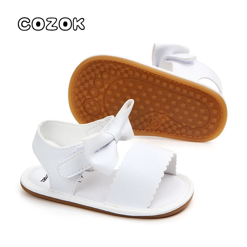 

COZOK Baby Lederen Platte Schoenen Zomer Meisjes Trend Effen Kleur Antislip Schoenen Kindersandalen Mode Babyslofjes Sandalen