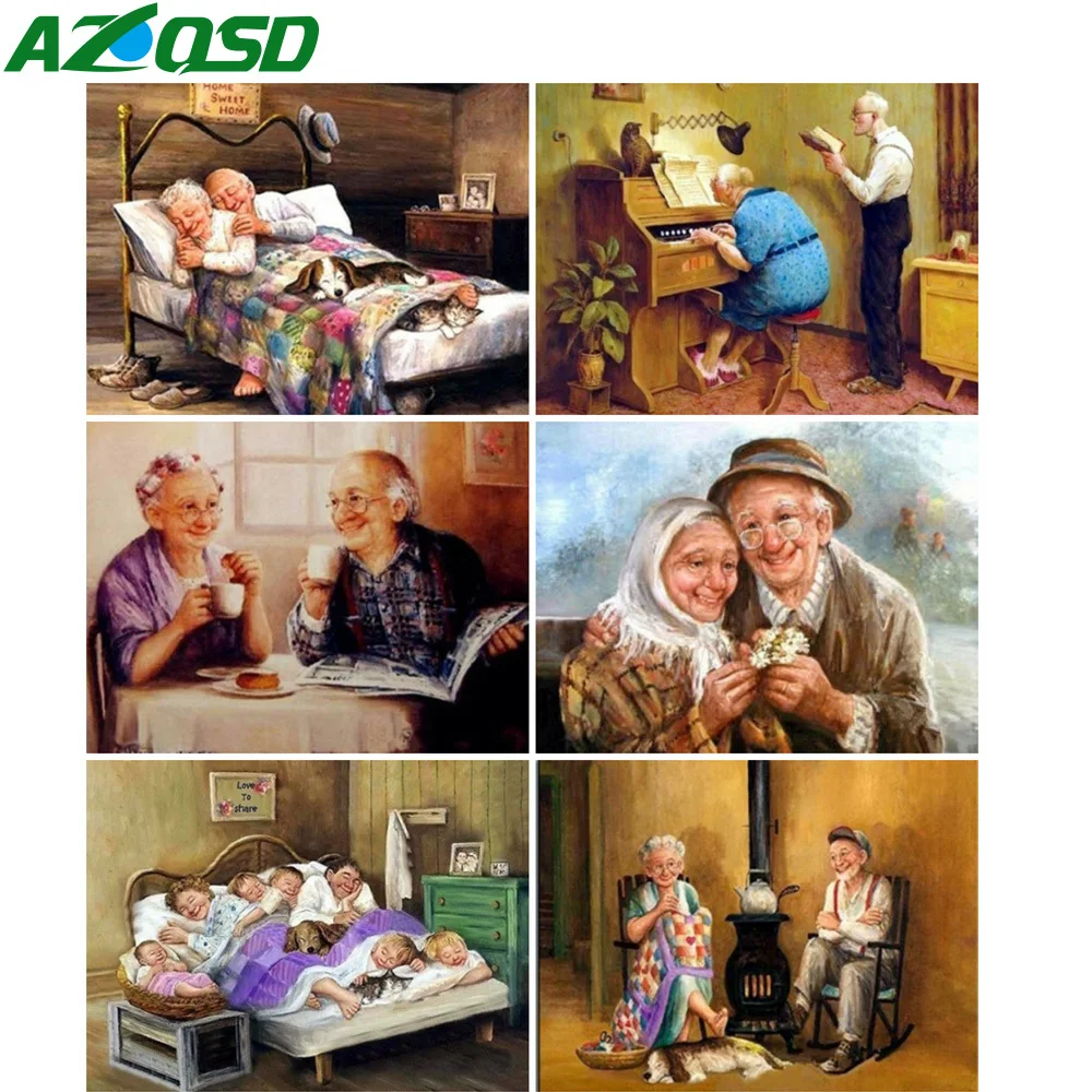 AZQSD 5D Diy Алмазная картина старая пара полная квадратная/круглая вышивка портрет