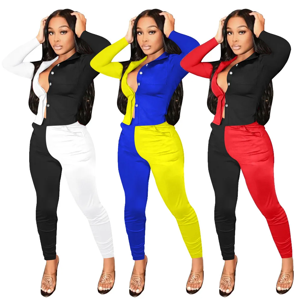 

Porpora 2 Piece Sets Womens Outfits Casual Sexy Casual Fashion Autumn Winter Stitching Color Wholesale Items Blouse Fashion 2021