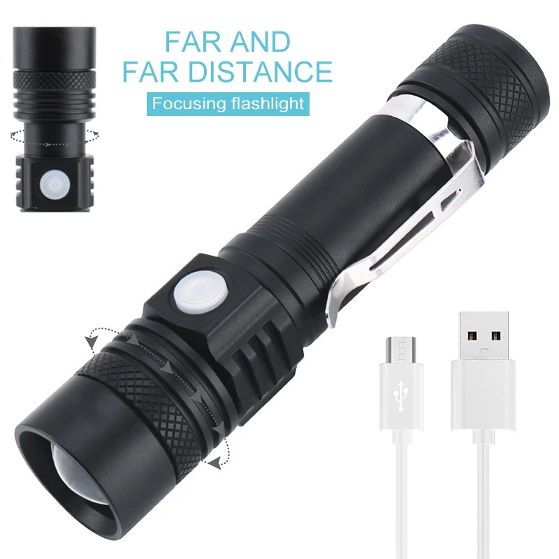 

USB-зарядка, большой радиус действия, масштабируемая Светодиодная лампа, USB-фонарь T6, мощный масштабируемый светильник 18650, перезаряжаемый