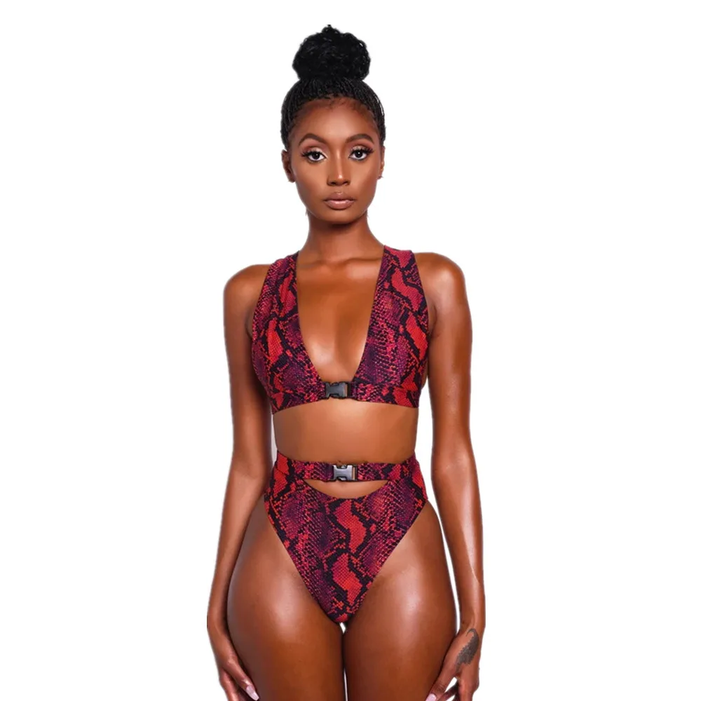 

New Sexy Snakeskin High Waist Push Up Bikinis Women Swimwear Bandage Thong Bikini Set Beach Wear Bathing Suit Biquini Swimsuit