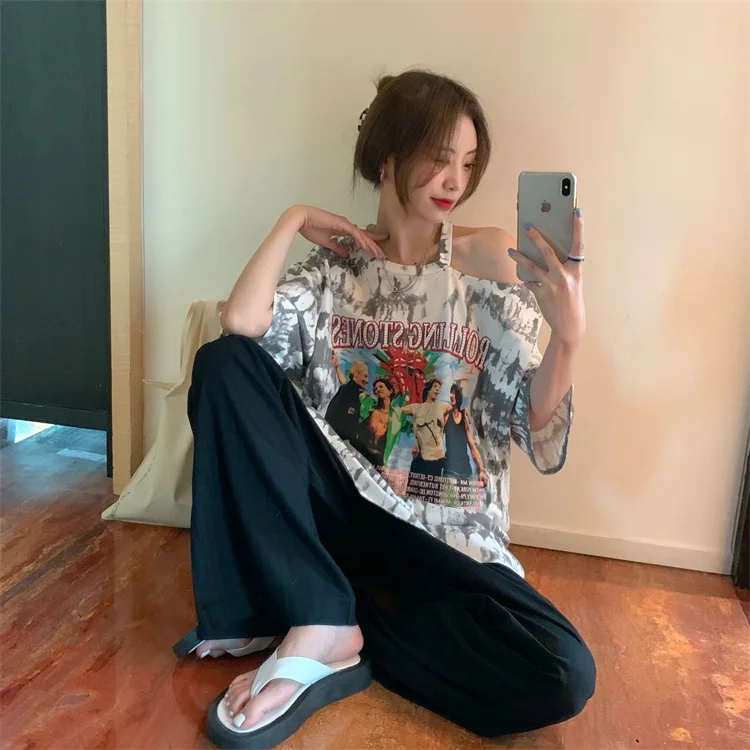 

YTX1631 2021 new printed loose shoulder zebra print short-sleeved T-shirt