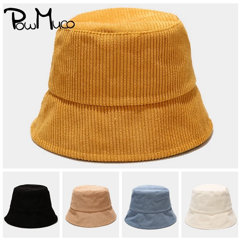 

Powmuco Solid Color Corduroy Fisherman Bonnet Outdoor Sport Sunscreen Couple Cap Fashion Tide Hip Hop Bucket Hat Unisex Headwear