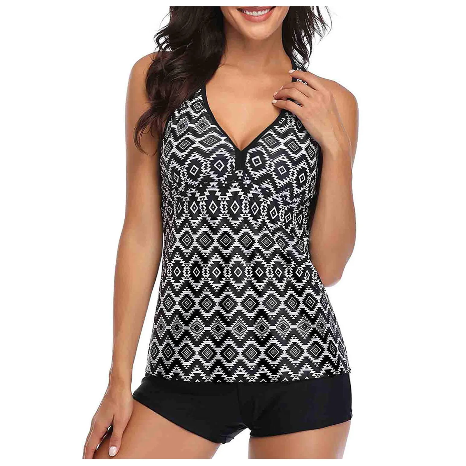 

trajes de bao mujer Women's Tankini High Waist High Neck Halter Tummy Control Two Piece Swimsuit Biquinis 2021 mujer Biquini