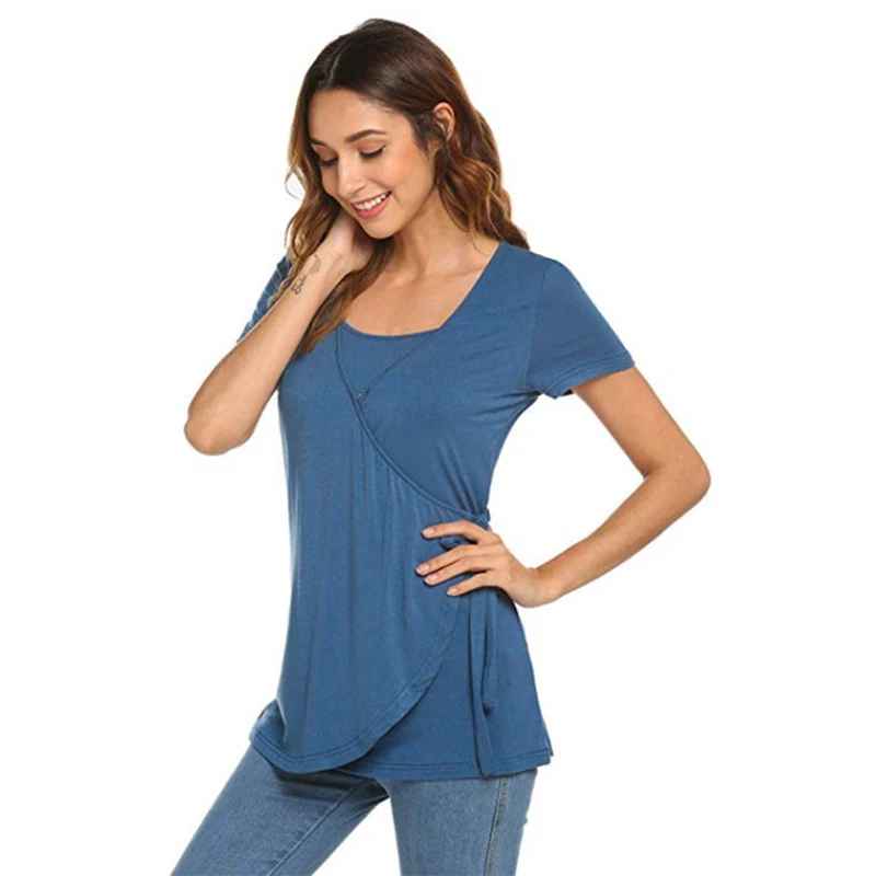 blue Одежда для беременных футболка для кормления грудью одежда для беременных и кормящих женщин Одежда для беременных Топы футболка с коротким рукавом - Цвет: blue