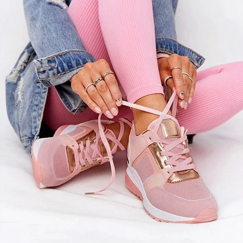 

New Women Sneakers Lace-Up Wedge Sports Shoes Women's Vulcanized Shoes Casual Platform Ladies Sneakers Comfy Females Shoes