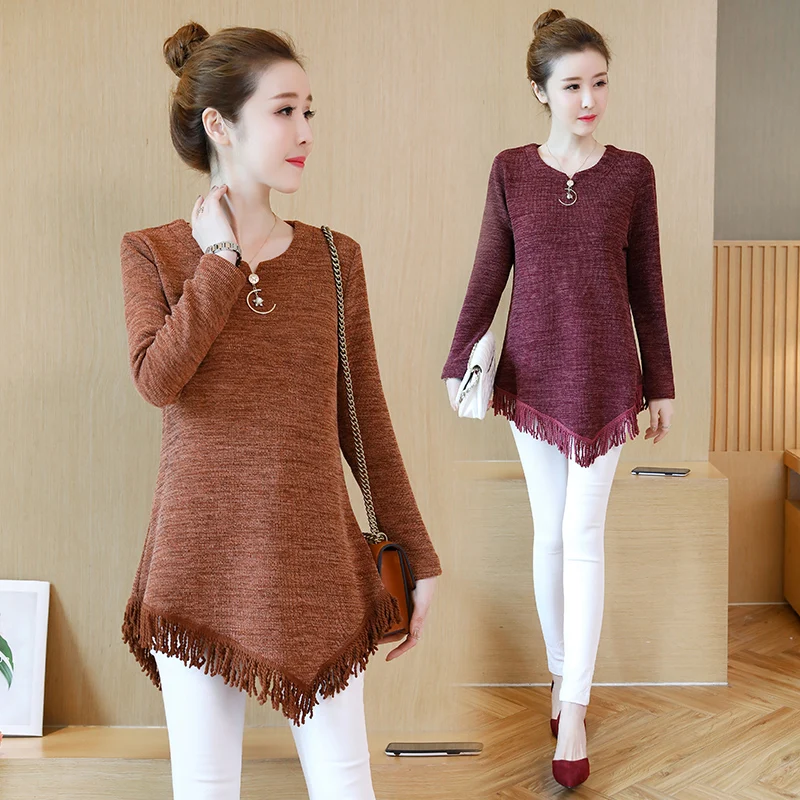 Женская мода плюс размер длинный рукав женская блузка, рубашка blusas Mujer Весна Осень Топ Femme винтажная туника с бахромой блузка 668E3