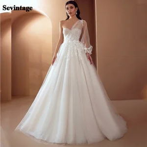 Sevintage Boho Wedding Dresses One Shoulder Lace Appliques Modern Bride Gowns A-Line Wedding Gown 2021 Plus Size