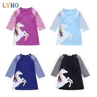 lyho little girls clothes long sleeve dress baby clothes casual dresses for kids 2 9 years stripe horse toddler clothing