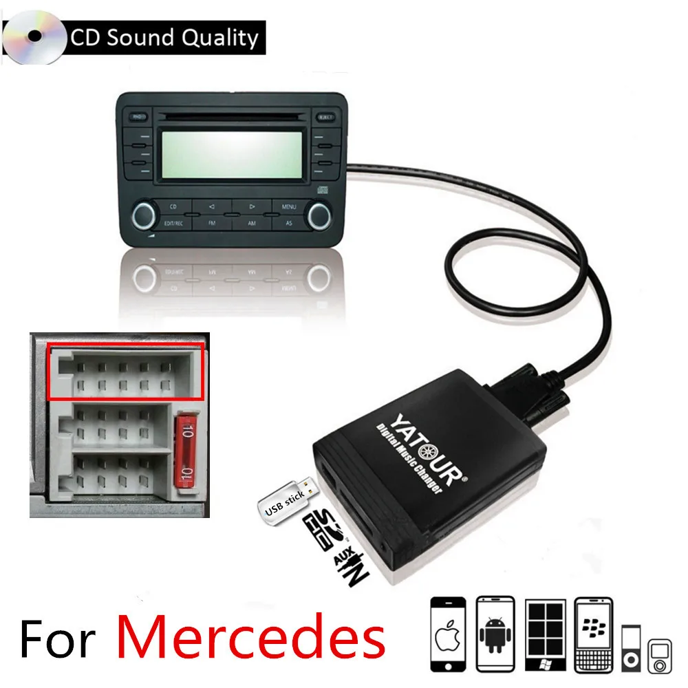 Yatour USB SD AUX Автомобильный MP3 10pin интерфейс радио цифровой CD Changer адаптер Музыка для Mercedes W140 W202 W210 класс, CLK SLK