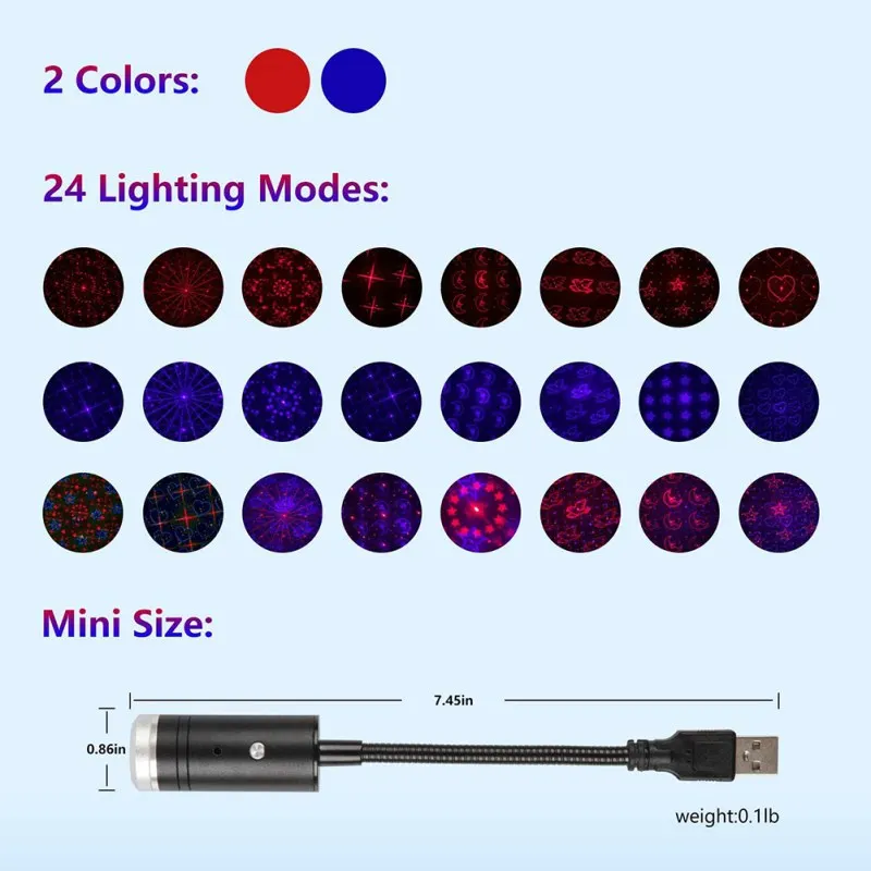 

Star USB Night Light Voice-activated Strobe Light With 9 Function Modes And 24 Lighting Effects Suitable