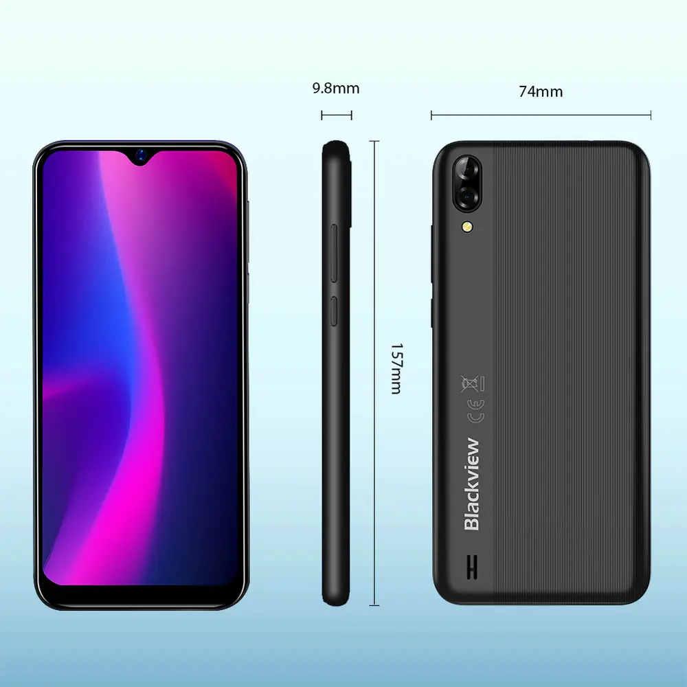 Blackview A60, смартфон, 4080 мАч, 19,2: 9, HD экран, 1 Гб+ 16 ГБ, Android 8,1, 13 МП+ 5 МП, RGB, 3G, мобильный телефон