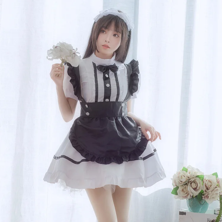 

Cafe Maid Workwear Cosplay Lolita Gottlieb Dress Short Sleeves Color Blocked Waitress Pinafore Outfit