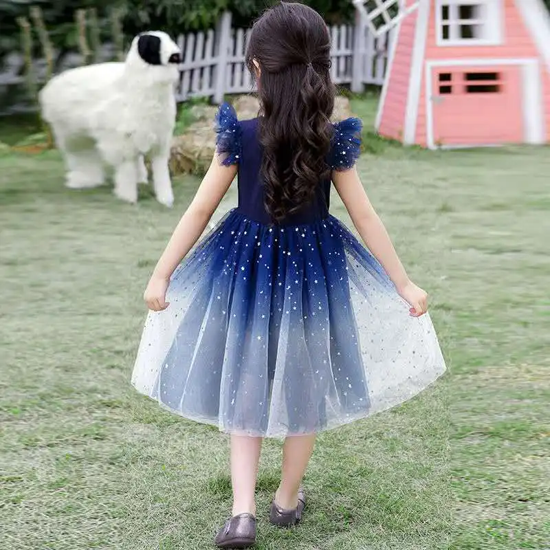 

Fancy Childhood Red Navy Gradient Flower Girls Bridesmaid Wedding Dress Party Girls Sequin Sparkle Fluffy Dress for Children