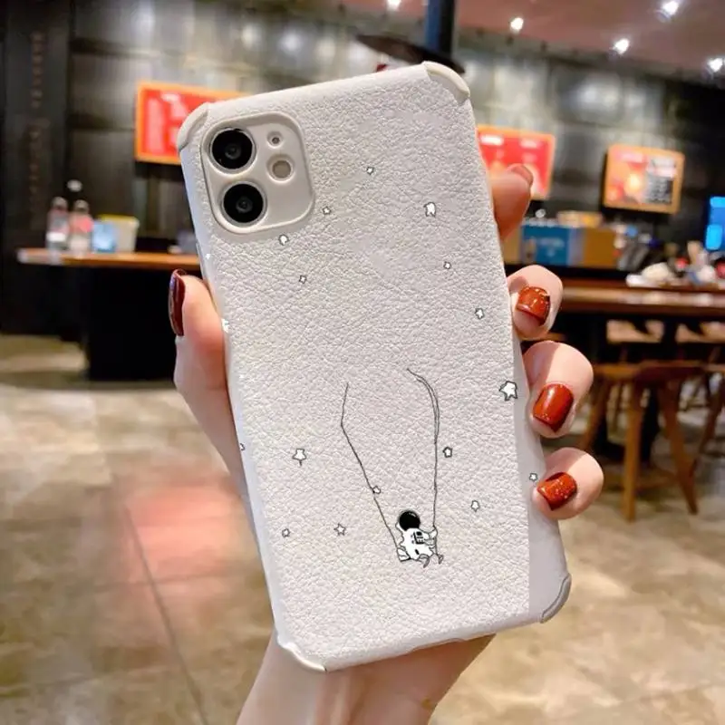 

Astronaut space earth cartoon moon Phone Case Lambskin LeatherFor iphone 12 11 8 7 6 XR X XS PLUS MINI PLUS PRO MAX Shockproof