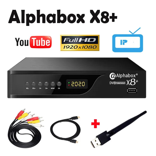 2021 ALPHABOX X8 + декодер 1080p H.265 Full HD DVB S2 & T2 комбо youtubi Powervu ключ цифра спутниковый