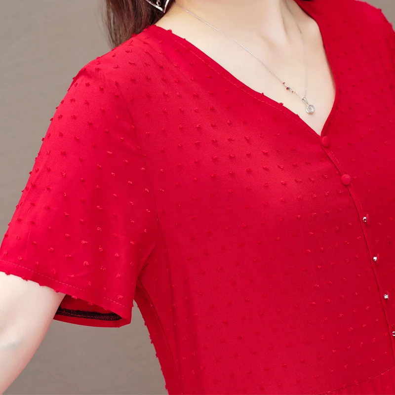 

2020 New Style Women Summer Dresses V-neck Cotton Plus Size Vestidos Robe Femme 5XL Vintage Dress A-line Casual Short Solid