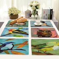 placemat cotton linen oil painting bird pattern printed waterproof table mat drink coaster bowl cup mat home decoration 3242cm