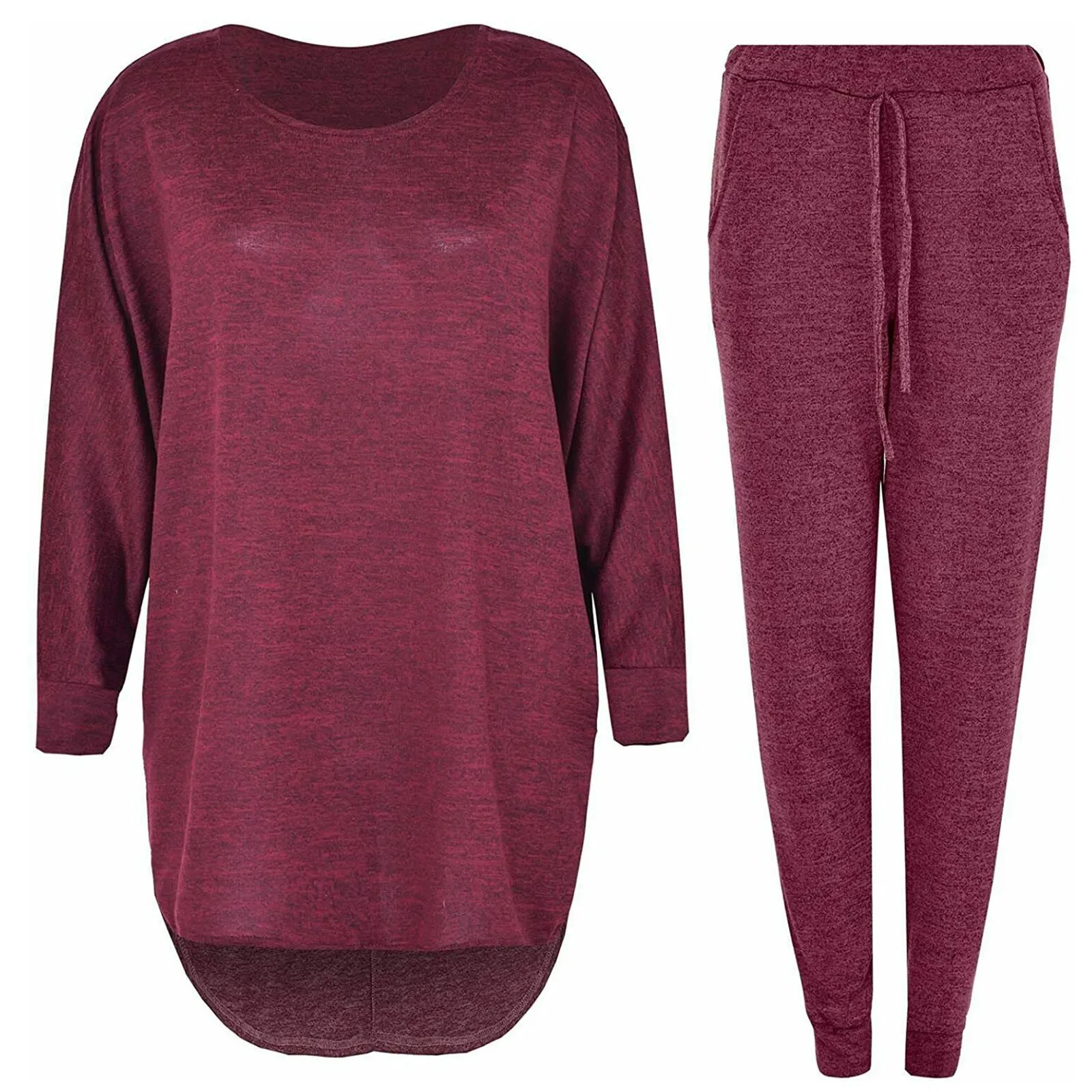 

Autunm Winter Warm Suits Women Fashion Casual Solid Shirt Round Neck Blouse Pocket Pant Suit Comfortable Soft Clothing