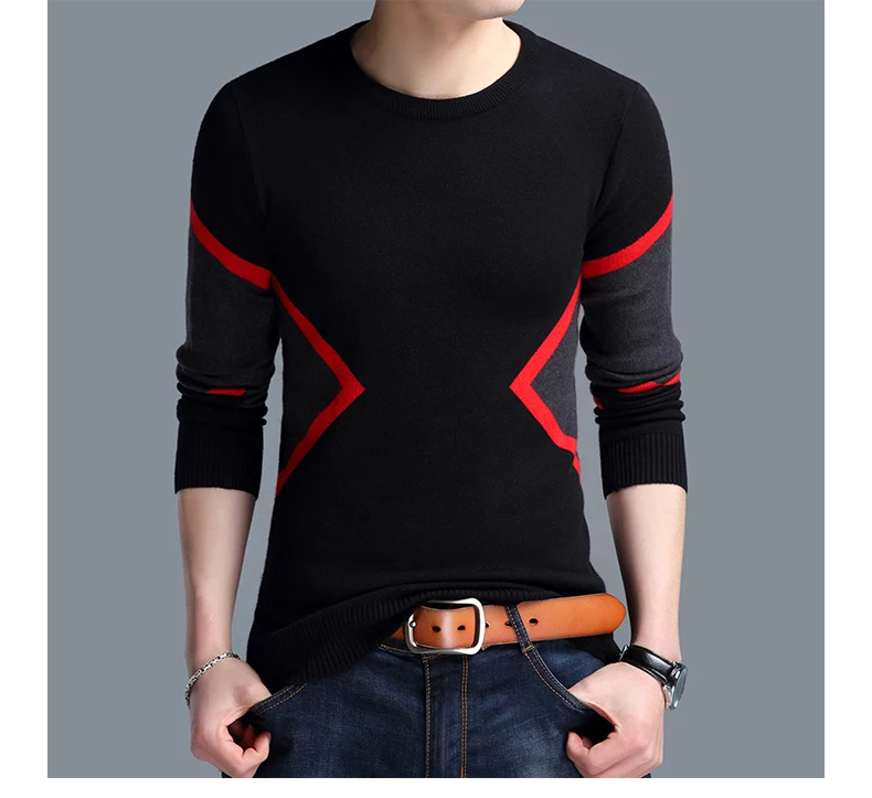 

2019 Autumn Winter New Fashion Brand Clothing Men's Sweaters Breathable Slim Fit Men Pullover Contrast Color Knitted Men Sweater