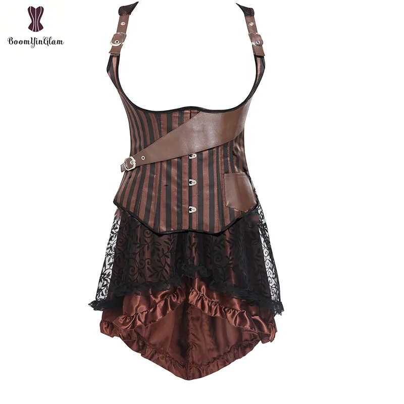J903 with skirt Размера плюс в викторианском стиле асимметричное атласная с рюшами с кружевной отделкой Готический юбки Для женщин корсет Винтаж юбка в стиле стимпанк 937 - Цвет: J903 with skirt