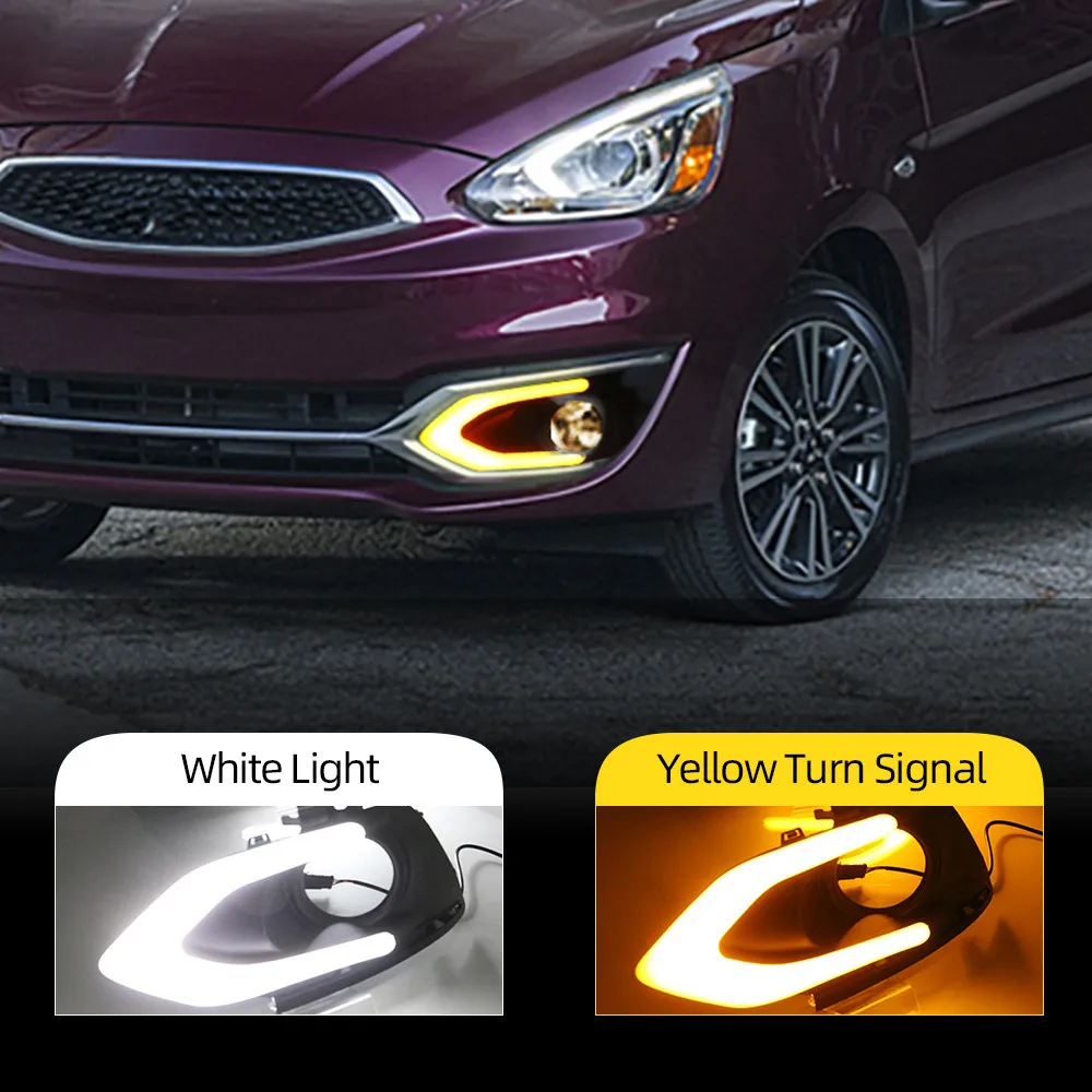 1 Pair LED Daytime Running Light DRL Car Accessories Waterproof ABS 12V Fog Lamp Cover For Mitsubishi Mirage 2016 2017 | Автомобили и