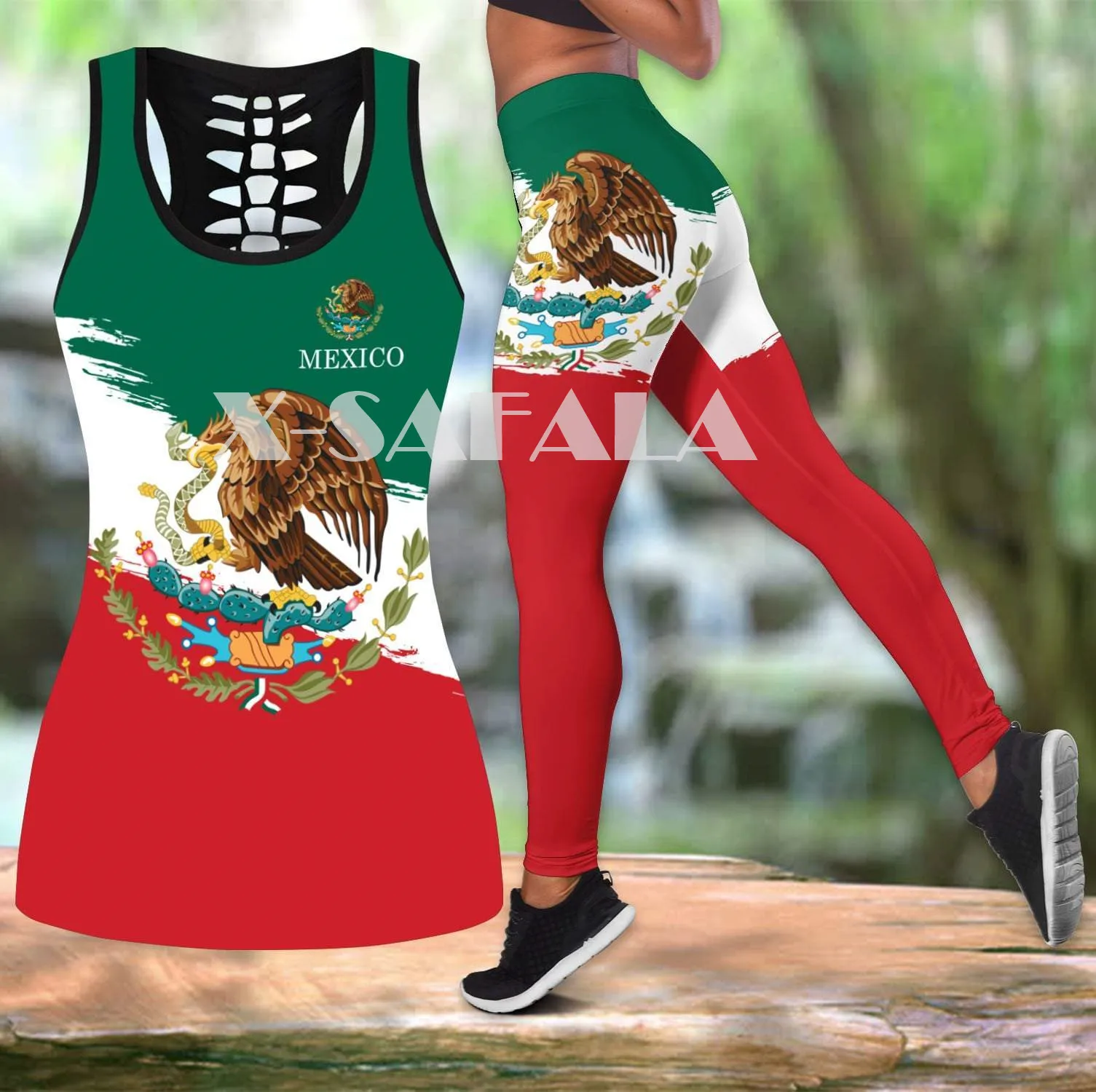 

Love Mexican Country Combo Two Piece Yoga Set Women 3D Print Vest Hollow Out Tank Top High Waist Legging Summer Casual Sport