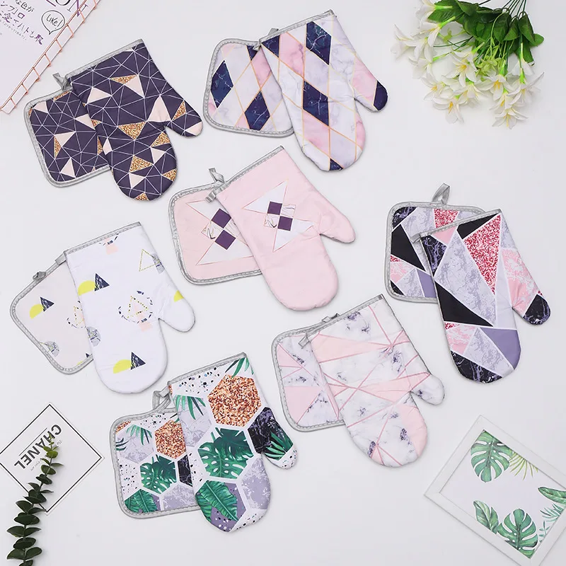 Перчатки для микроволновой печи варежки приготовления пищи синие и белые