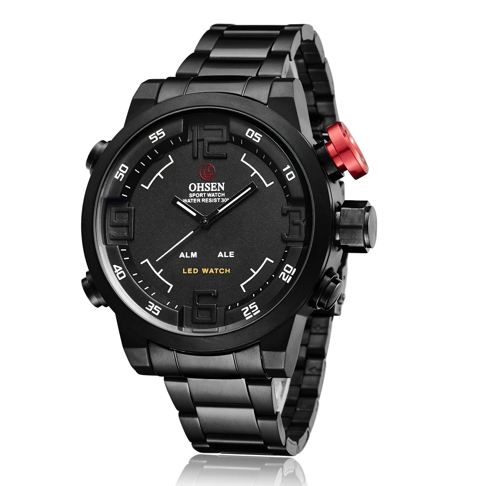 Black white watch OHSEN AD1608 высококачественный ремешок из нержавеющей стали черный серебристый - Цвет ремешка: Black white watch