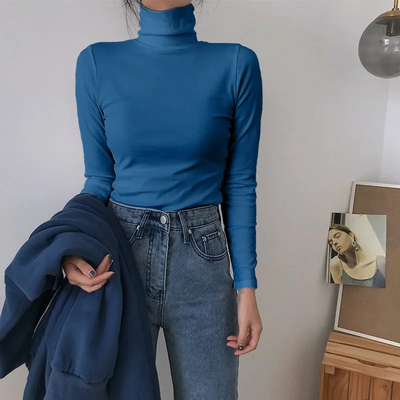 

2021 High-neck Bottoming Shirt Women Spring, Autumn And Winter Long-sleeved Pullover Korean Style Slim Fashion Inner Top