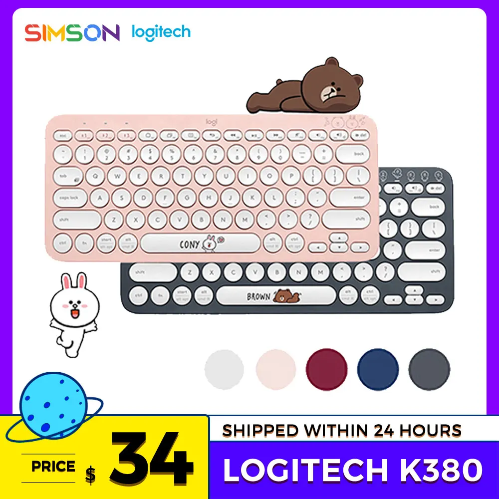 Logitech K380 многофункциональная беспроводная Bluetooth клавиатура linemate многоцветная