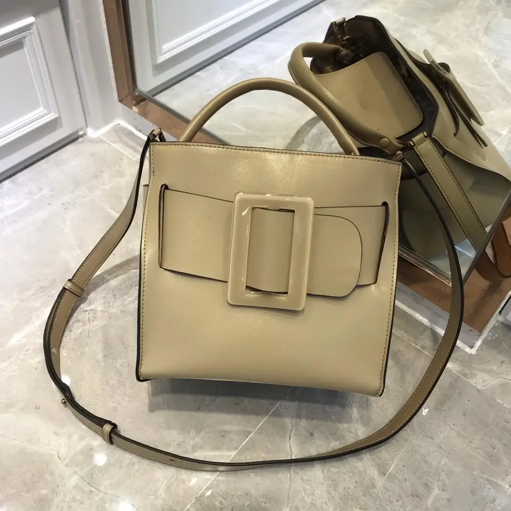 

free shipping 2020 the new style Fashion square buckle genuine cow leather women handbag one shoulder bag crossbody bag 21cm